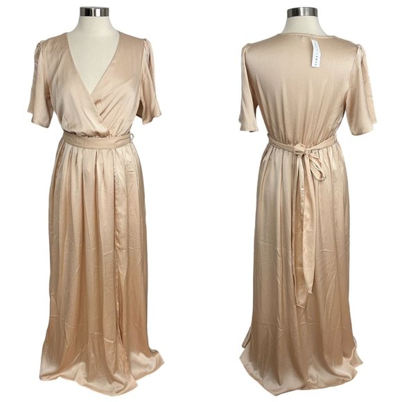 NWT Baltic Born LARGE Kensington Ballet Pink Satin Short Sleeve Belt Wrap Dress - Picture 1 of 7
